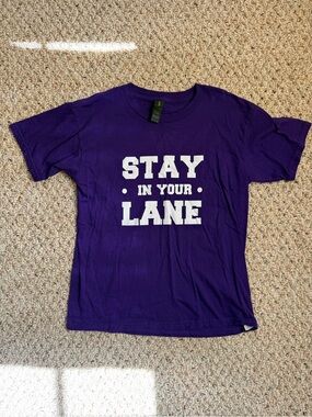 Gildan Girls “Stay In Your Lane”Swim Team T-Shirt | Purple | Youth Medium